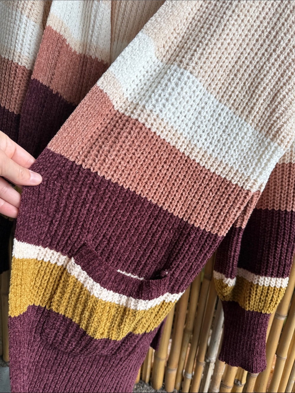 Hippie Rose Striped Open-Front Cardigan - Cream, Pink, Rust, Burgundy, Mustard - Picture 4 of 8